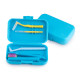 Orthodontic set for care of braces with a mono-beam brush, blue